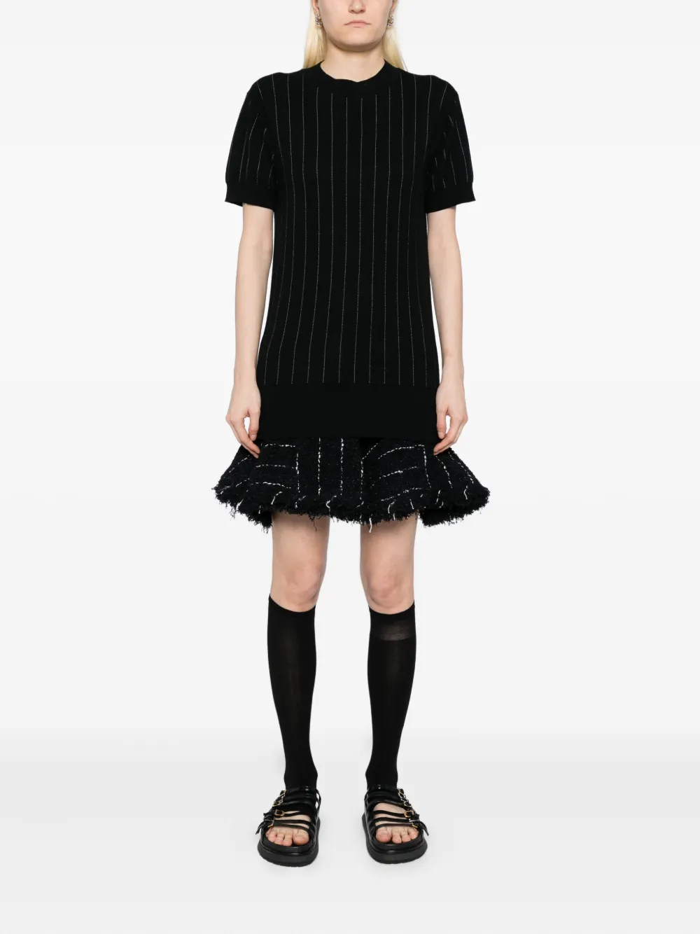 sacai Tweed jurk met ruches Zwart