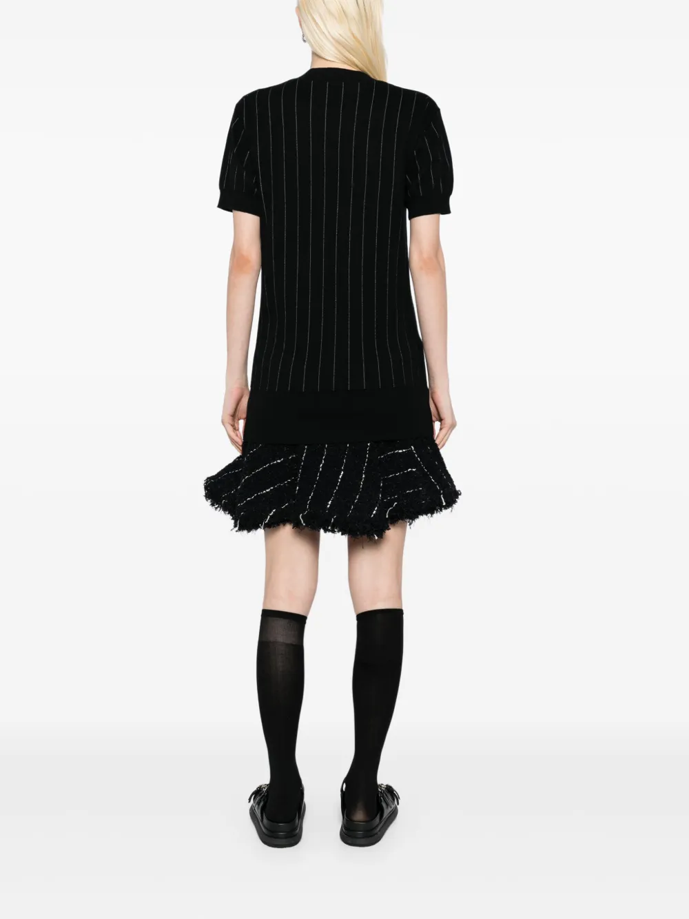 sacai Tweed jurk met ruches Zwart