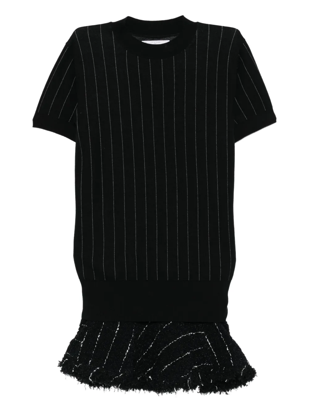 Sacai Tweed-knit Ruffle Dress In Black
