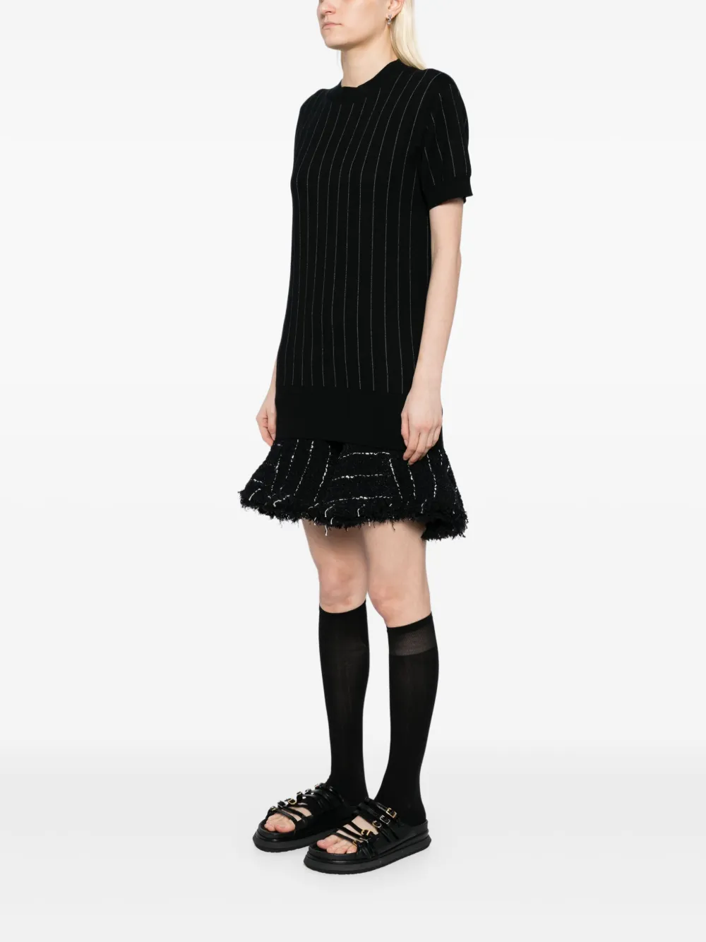 sacai Tweed jurk met ruches Zwart