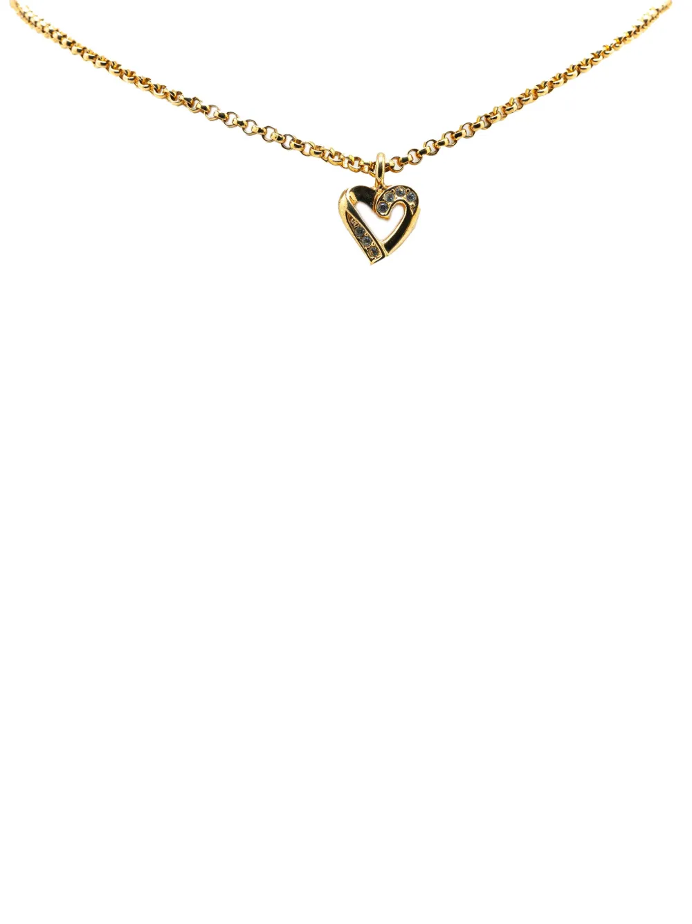 20th Century Gold Plated Rhinestone Heart Pendant Necklace costume necklace