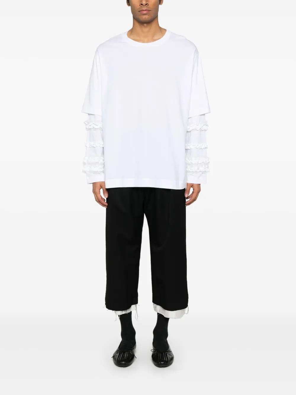 Simone Rocha T-shirt met ruches en lange mouwen - Wit