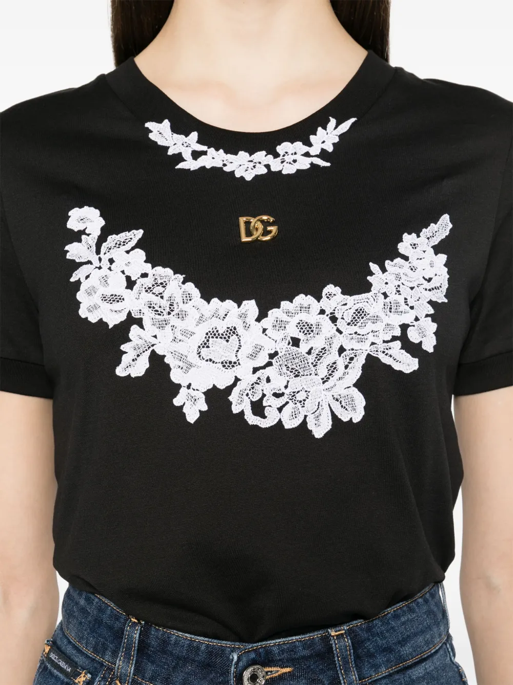 Dolce & Gabbana T-shirt met kant Zwart
