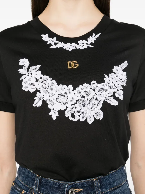 Dolce & Gabbana レースディテール Tシャツ | ブラック Dolce & Gabbana レースディテール Tシャツ | ブラック