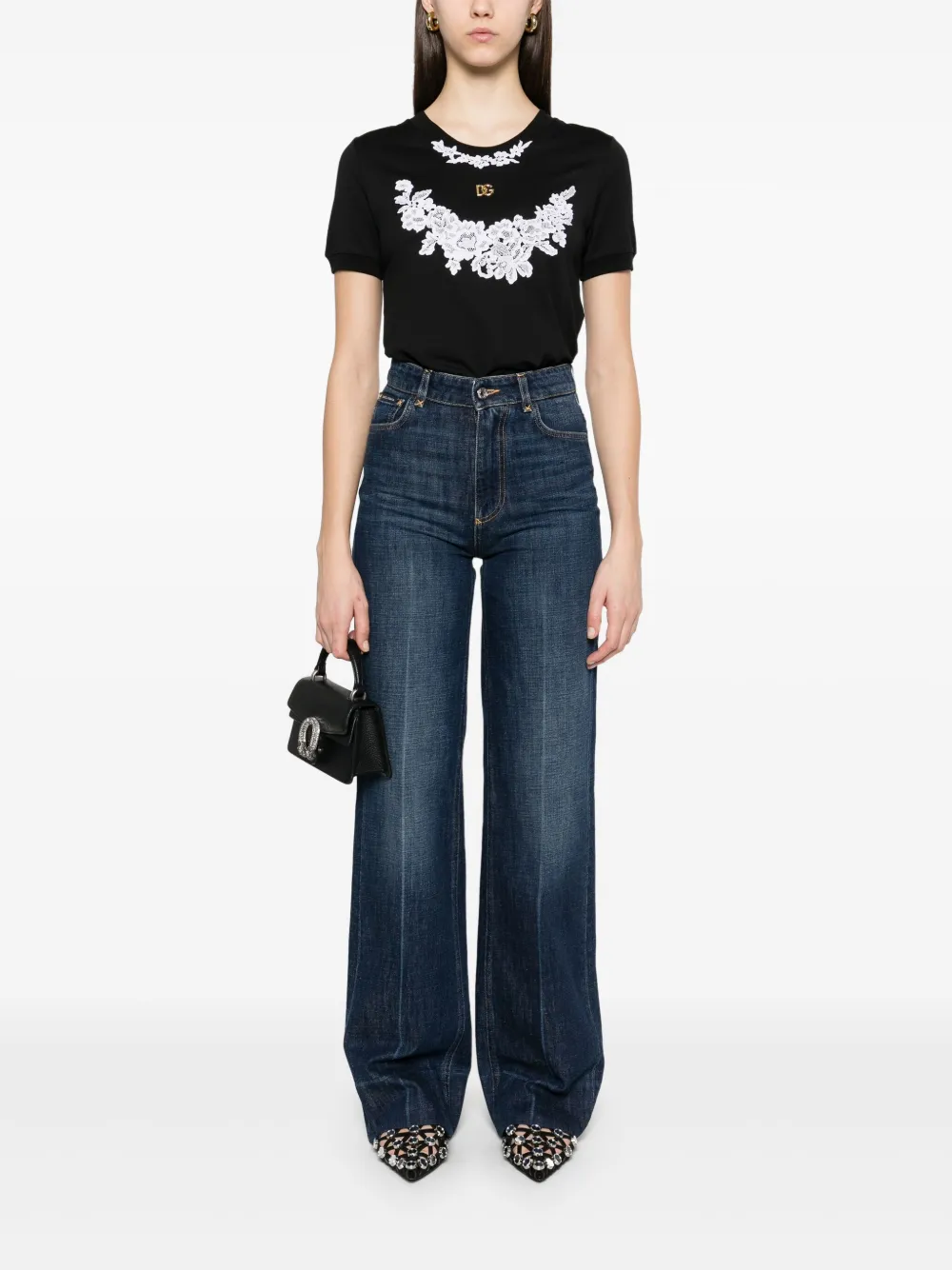 Dolce & Gabbana T-shirt met kant - Zwart