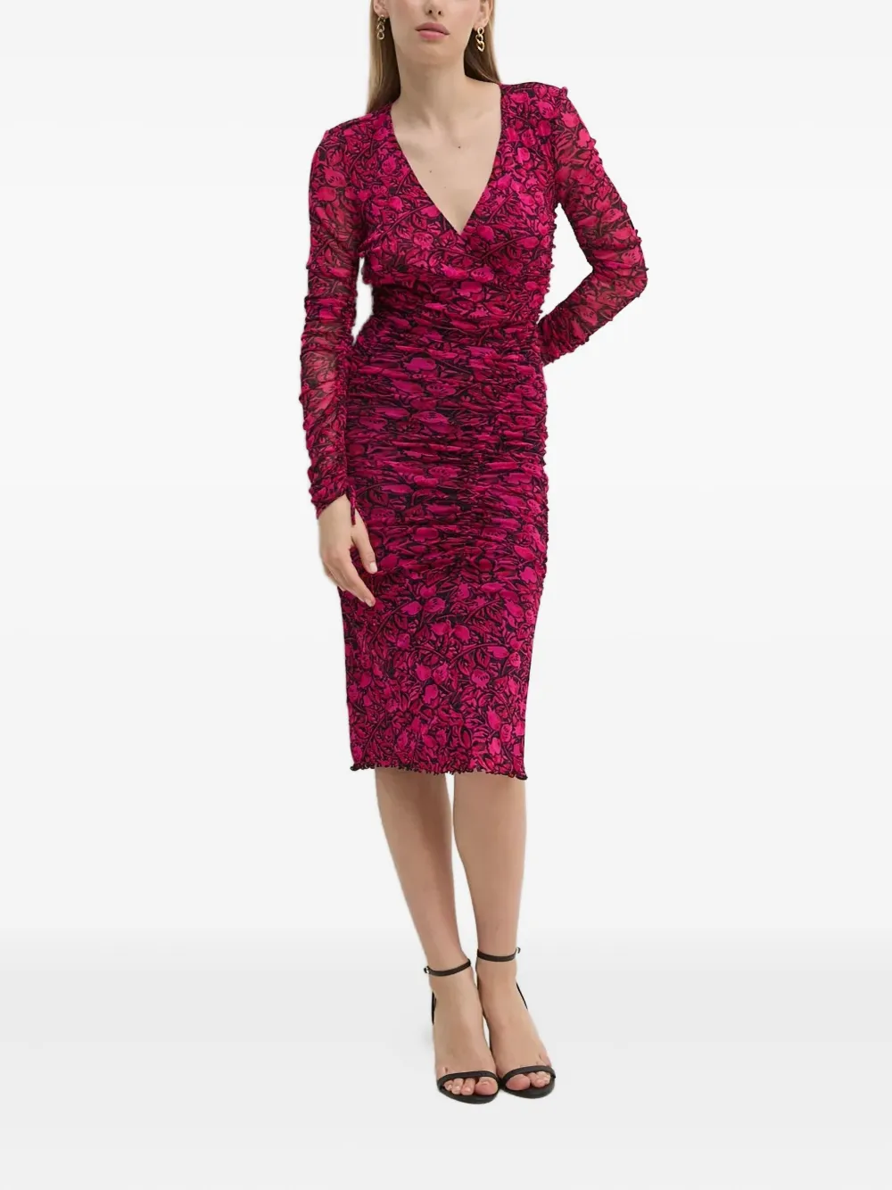 DVF Diane von Furstenberg floral ruched midi dress - Roze