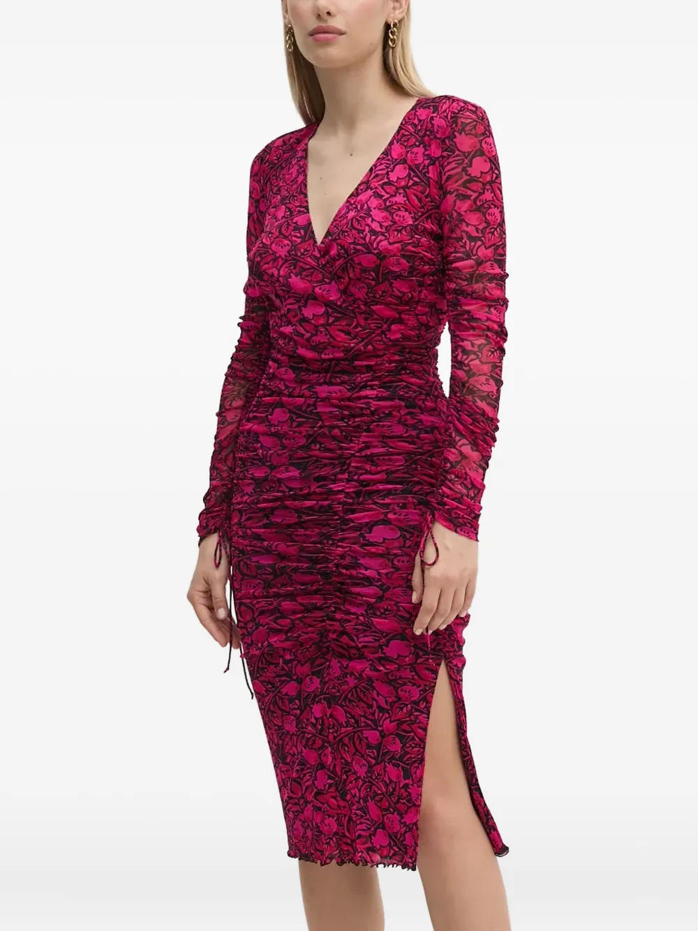 Diane Von Furstenberg Floral Ruched Midi Dress In Pink