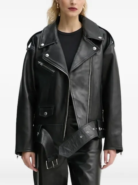 STAND STUDIO belted zip-front leather jacket