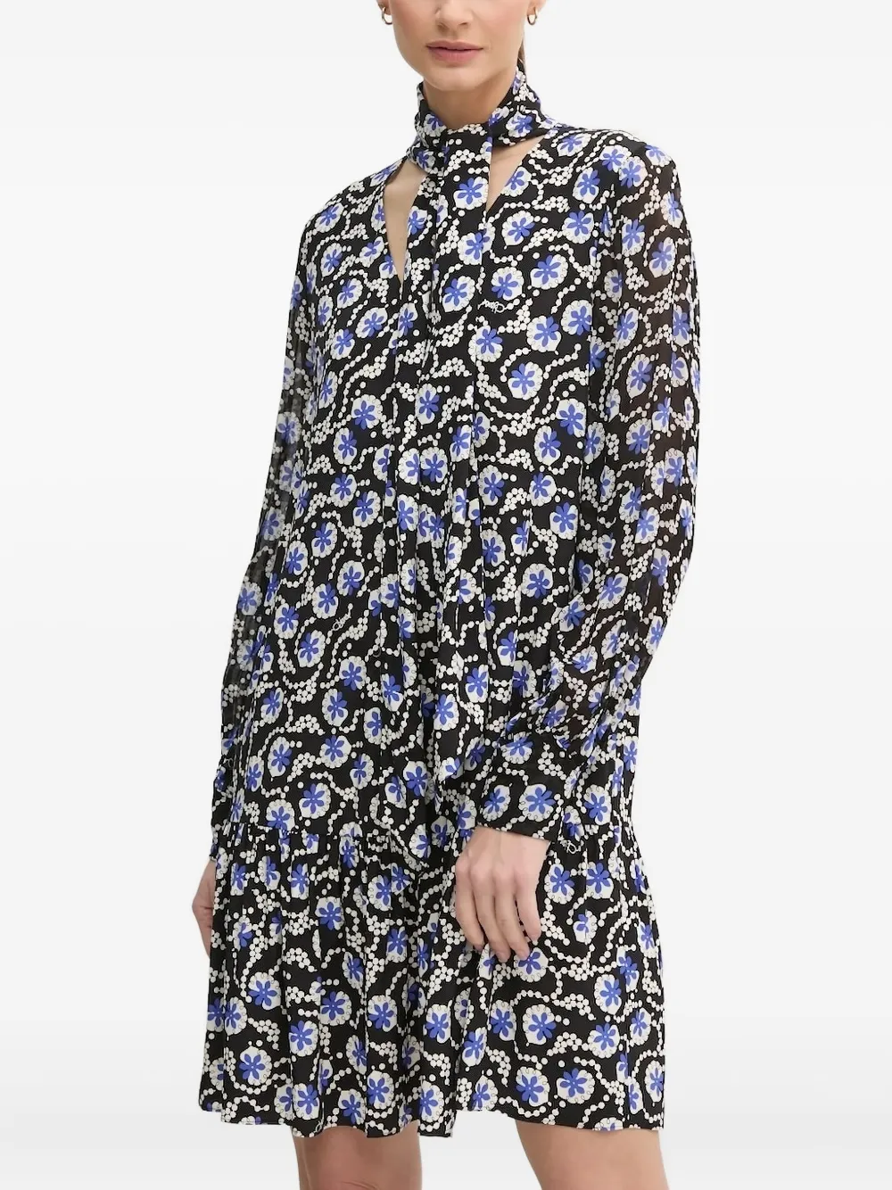 DVF Diane von Furstenberg tie-neck floral-print dress - ブラック DVF Diane von Furstenberg tie-neck floral-print dress - ブラック
