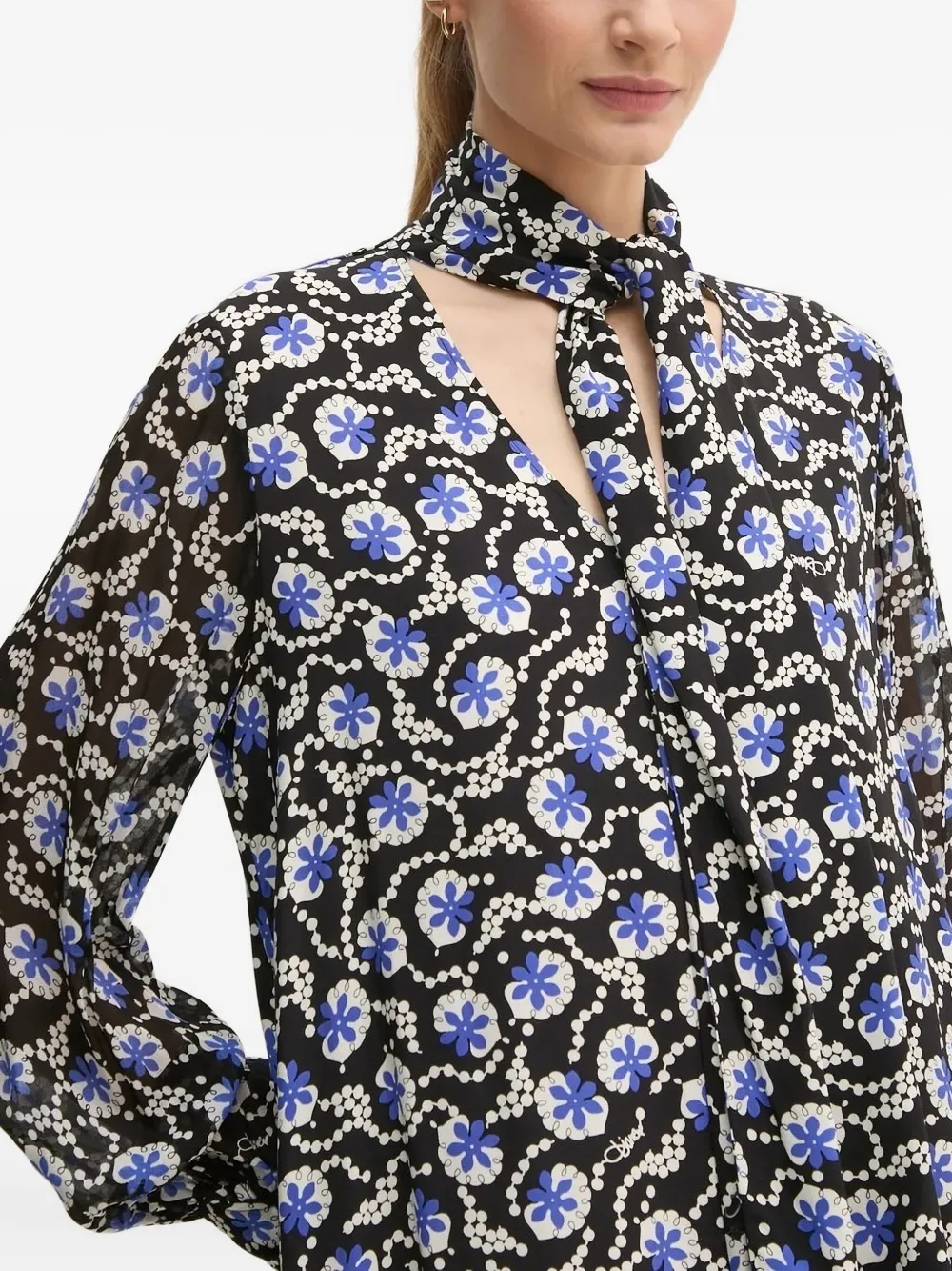 DVF Diane von Furstenberg tie-neck floral-print dress Zwart