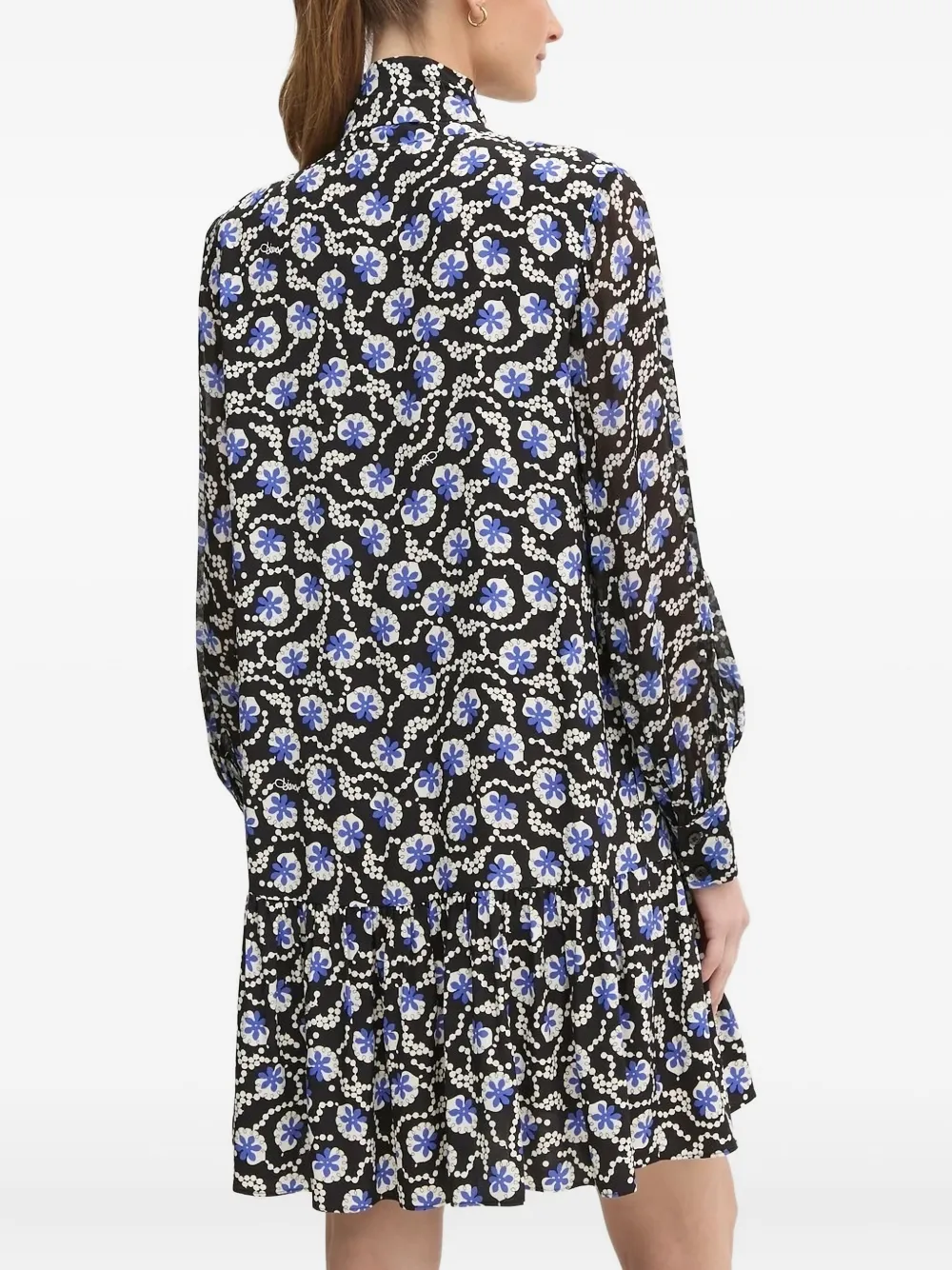 DVF Diane von Furstenberg tie-neck floral-print dress - Zwart