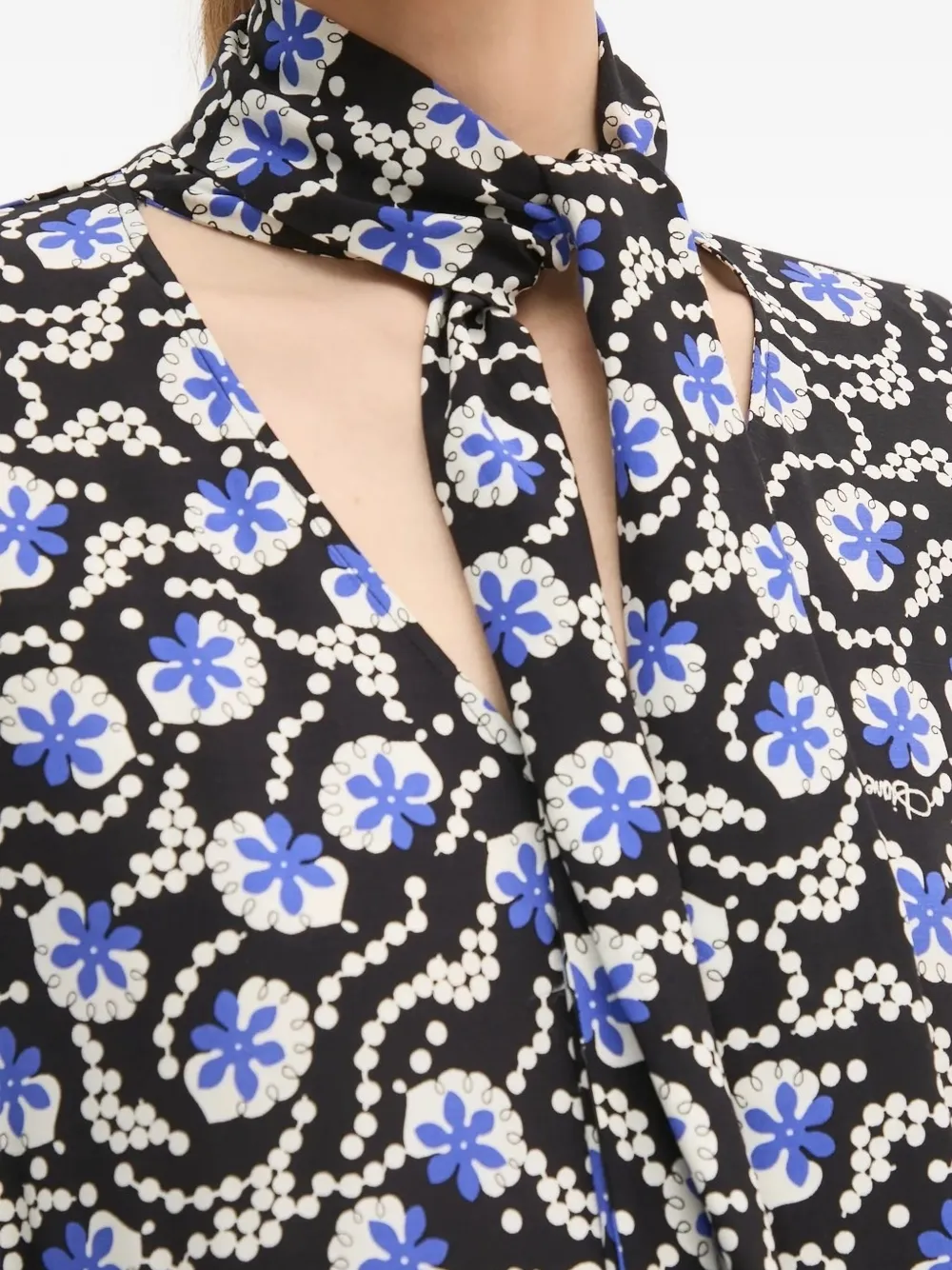 DVF Diane von Furstenberg tie-neck floral-print dress Zwart