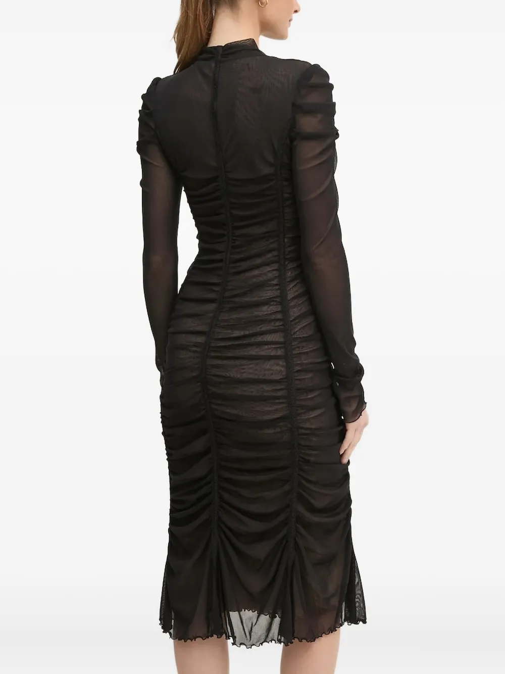 DVF Diane von Furstenberg ruched mesh midi dress Zwart