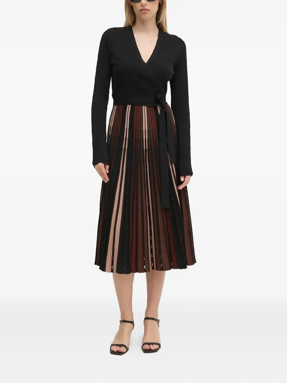 Diane Von Furstenberg Wrap Pleated Midi Dress In Black