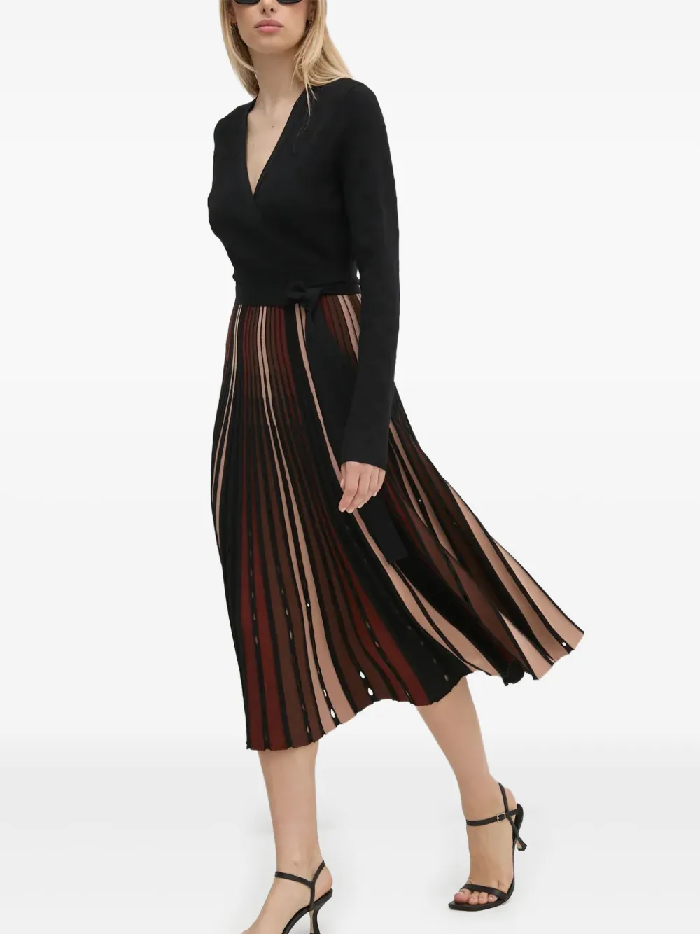 DVF Diane von Furstenberg wrap pleated midi dress - Zwart