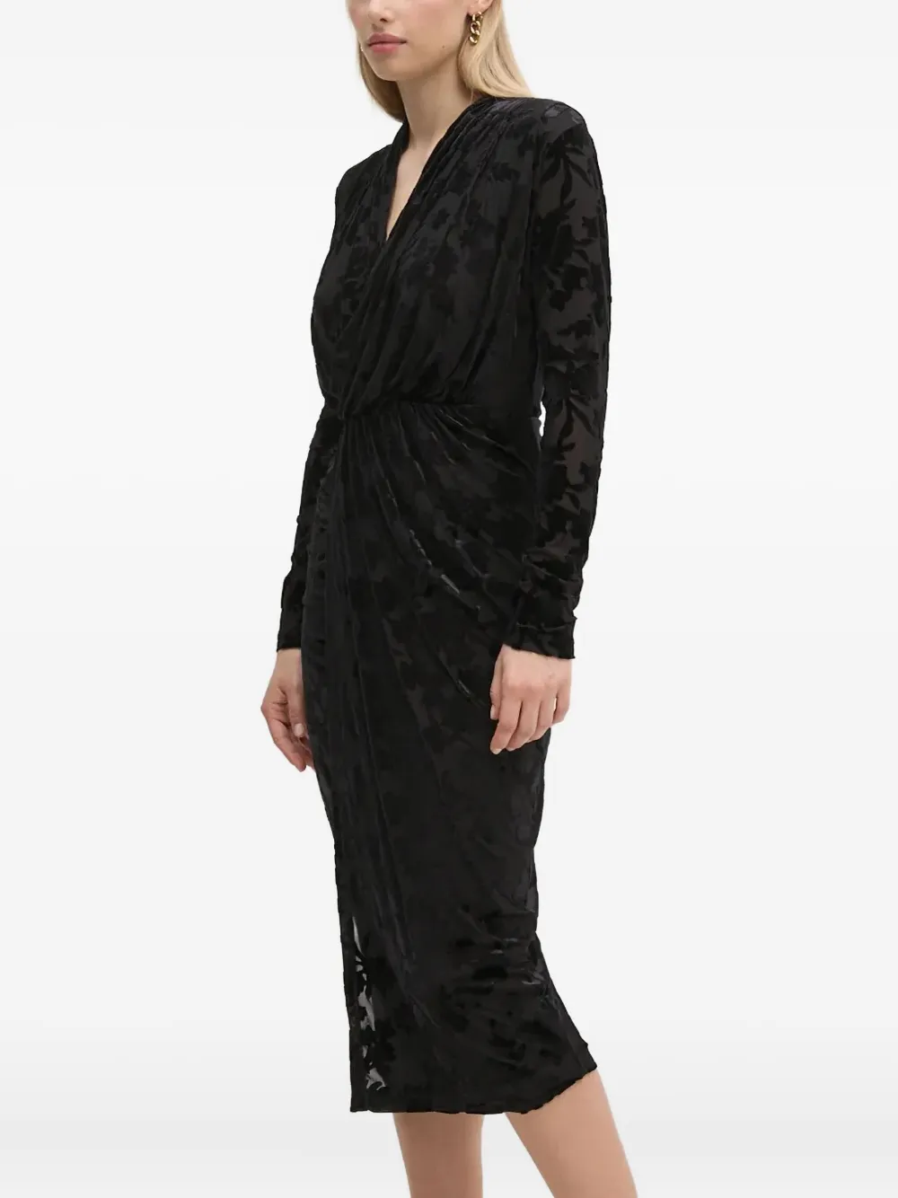 Diane Von Furstenberg Floral Long-sleeve Midi Dress In Black