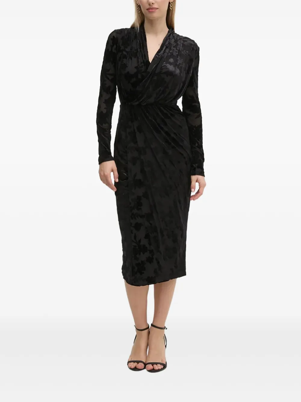 DVF Diane von Furstenberg floral long-sleeve midi dress - Zwart