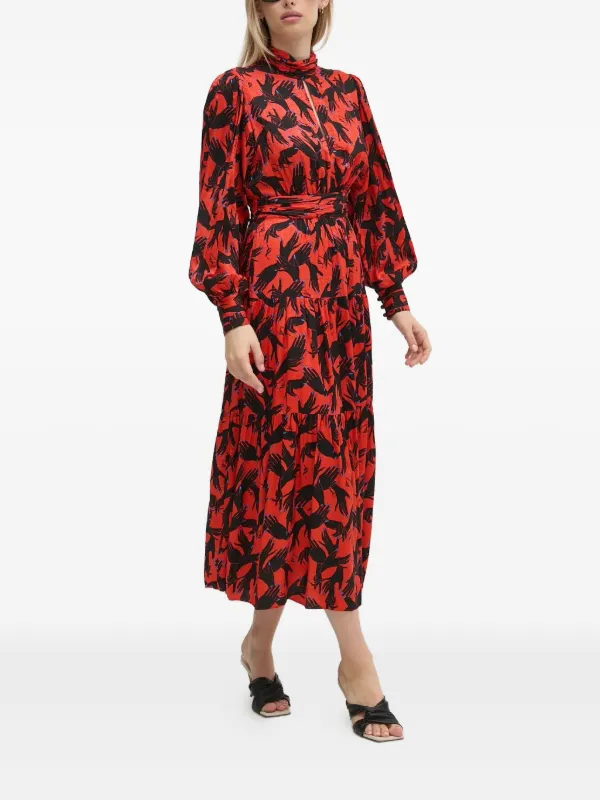 DVF Diane Von Furstenberg Tiered Printed Midi Dress Red FARFETCH