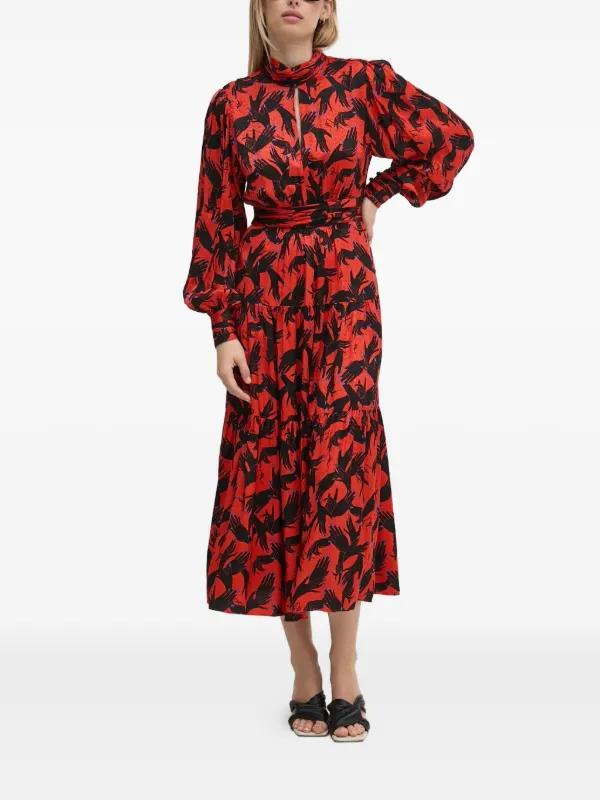 diane von furstenberg midi dress DVF Diane Von Furstenberg Tiered Printed Midi Dress | Red