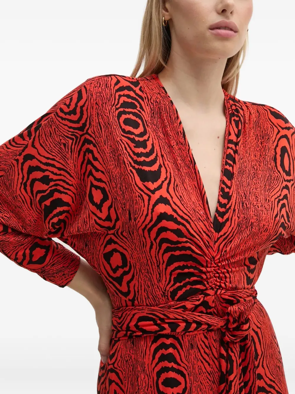 Diane Von Furstenberg Aurelia Wide-leg Deep V-neck Jumpsuit In Red