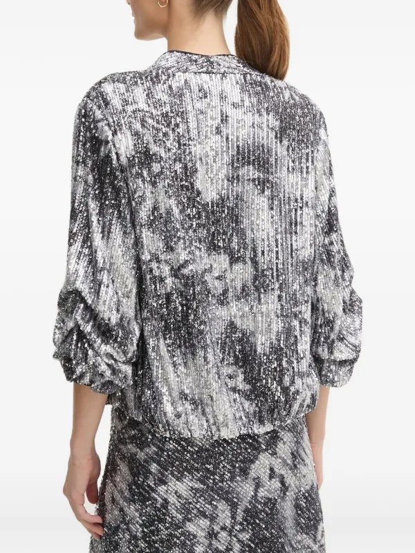 diane von furstenberg silver sequin dress Diane Von Furstenberg DVF Mara Silver Silk Sequin Assymetrical Sleeve Dress 2