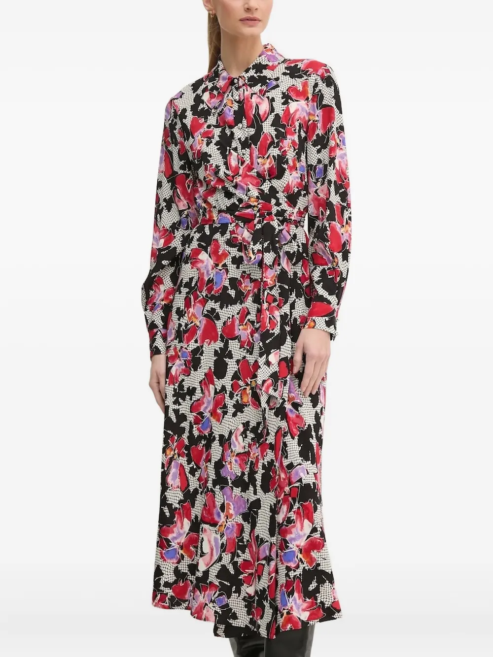 DVF Diane von Furstenberg mellemlang kjole med blomstertryk og bælte | sort | Image 1