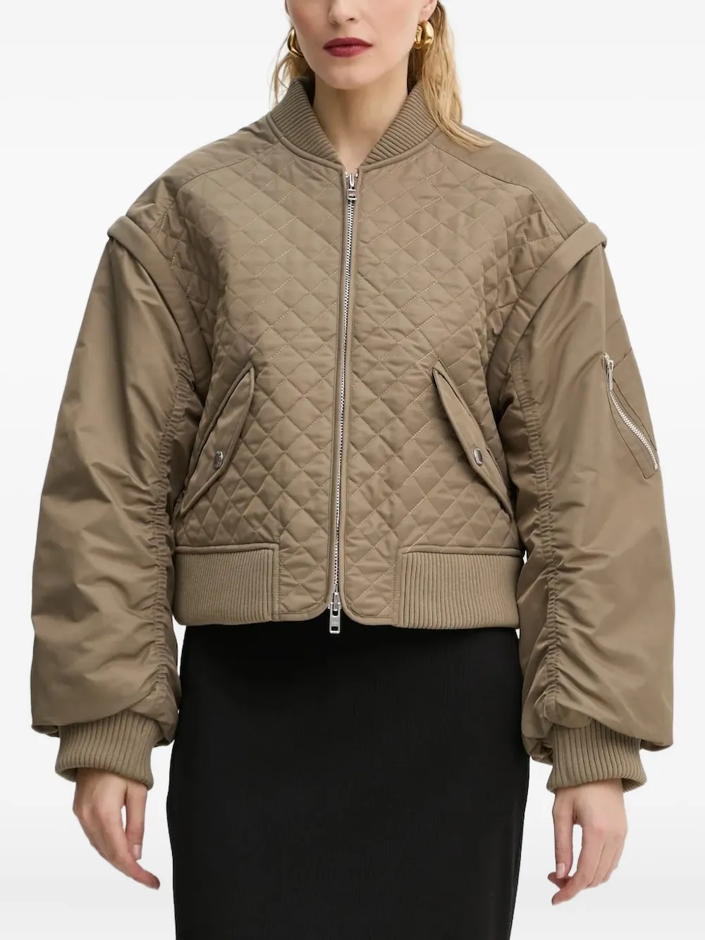 Stand Studio Quilted Bomber Jacket In Brown