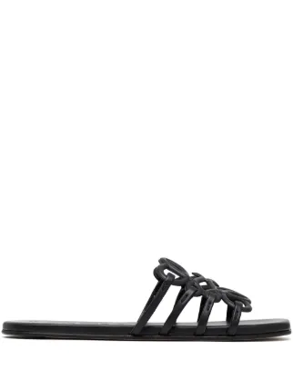 サンダル・ミュール LOEWE PETAL ANAGRAM BLACK SLIDES Petal Anagram leather slides in black - Loewe | Mytheresa