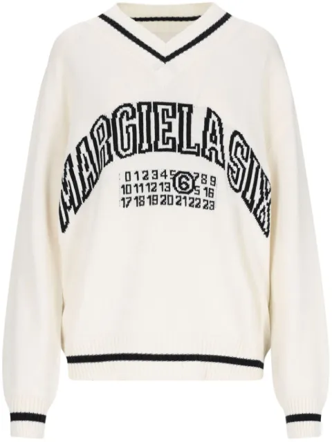 MM6 Maison Margiela logo-knit v-neck jumper