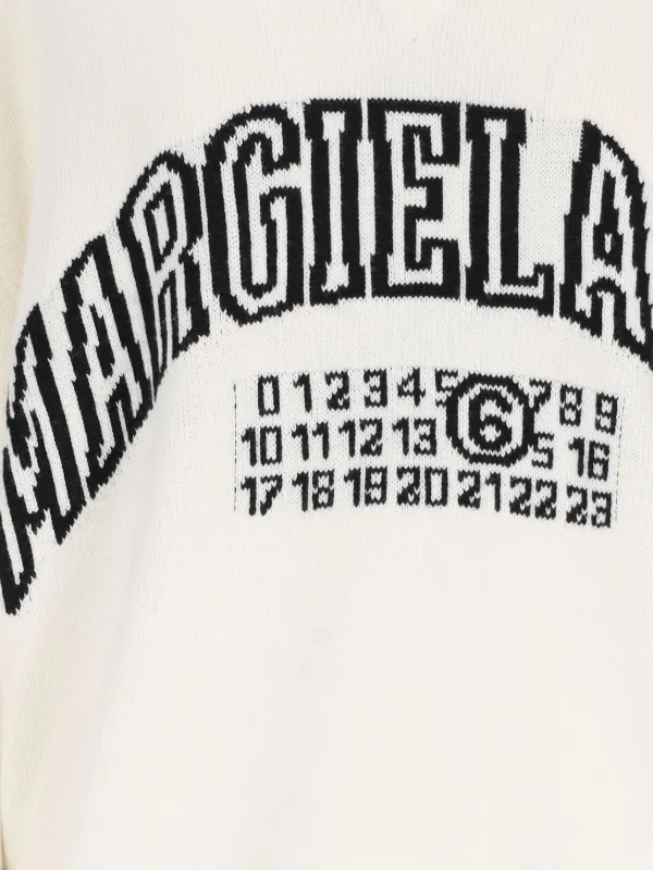 MM6 Maison Margiela logo-knit v-neck Jumper | White | FARFETCH JO