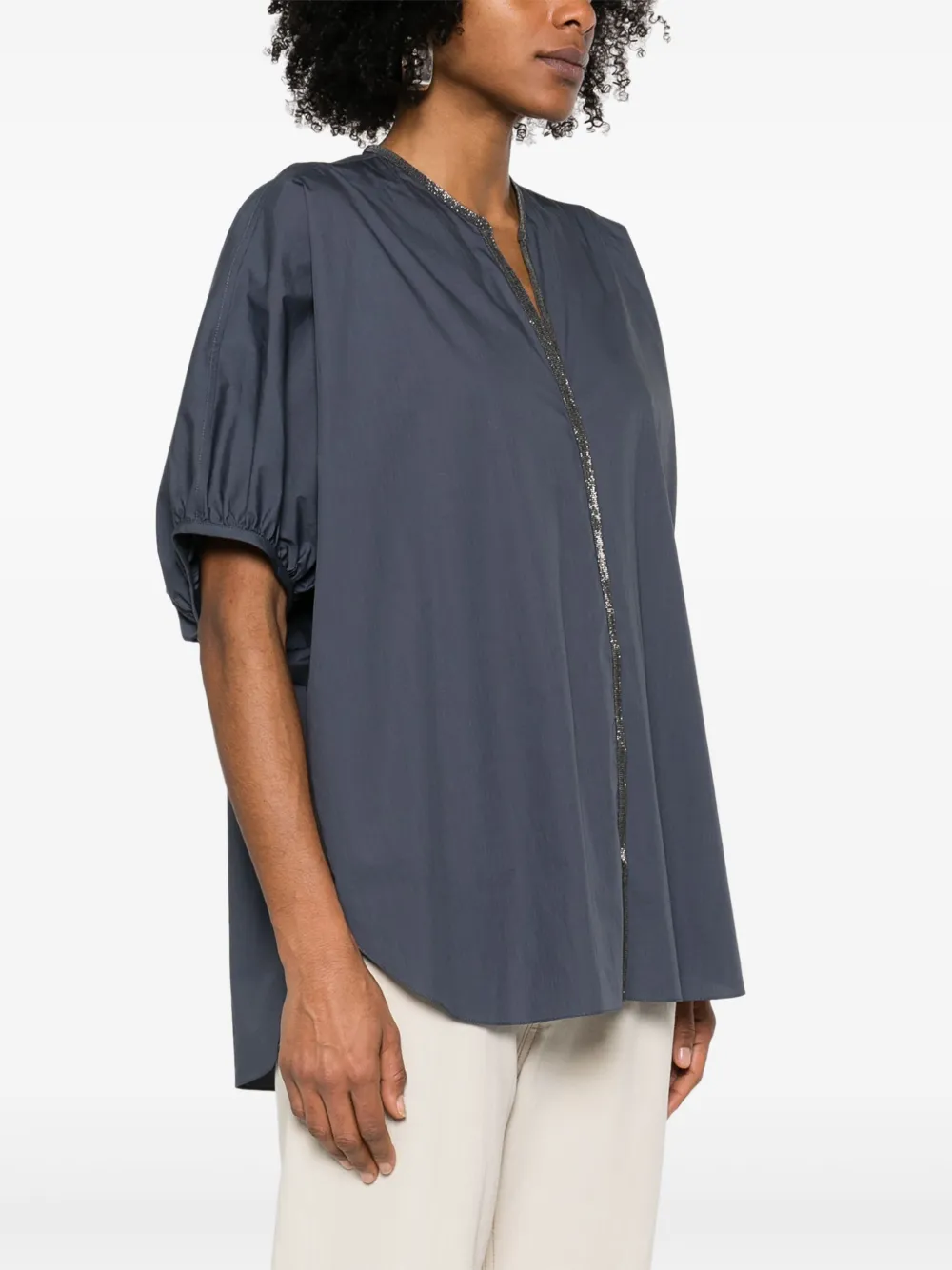 Brunello Cucinelli Blouse met moniliketting Blauw