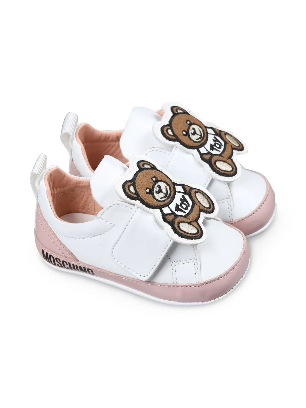 Moschino Kids Leren sneakers met Teddy Bear-applicatie Wit