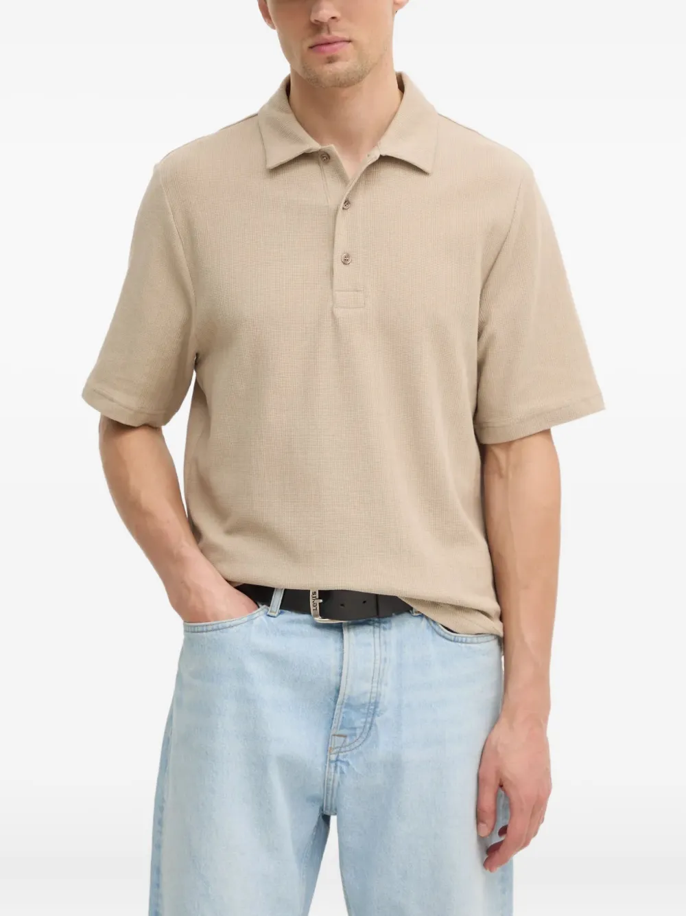 Filippa K Poloshirt met wafelpatroon Beige