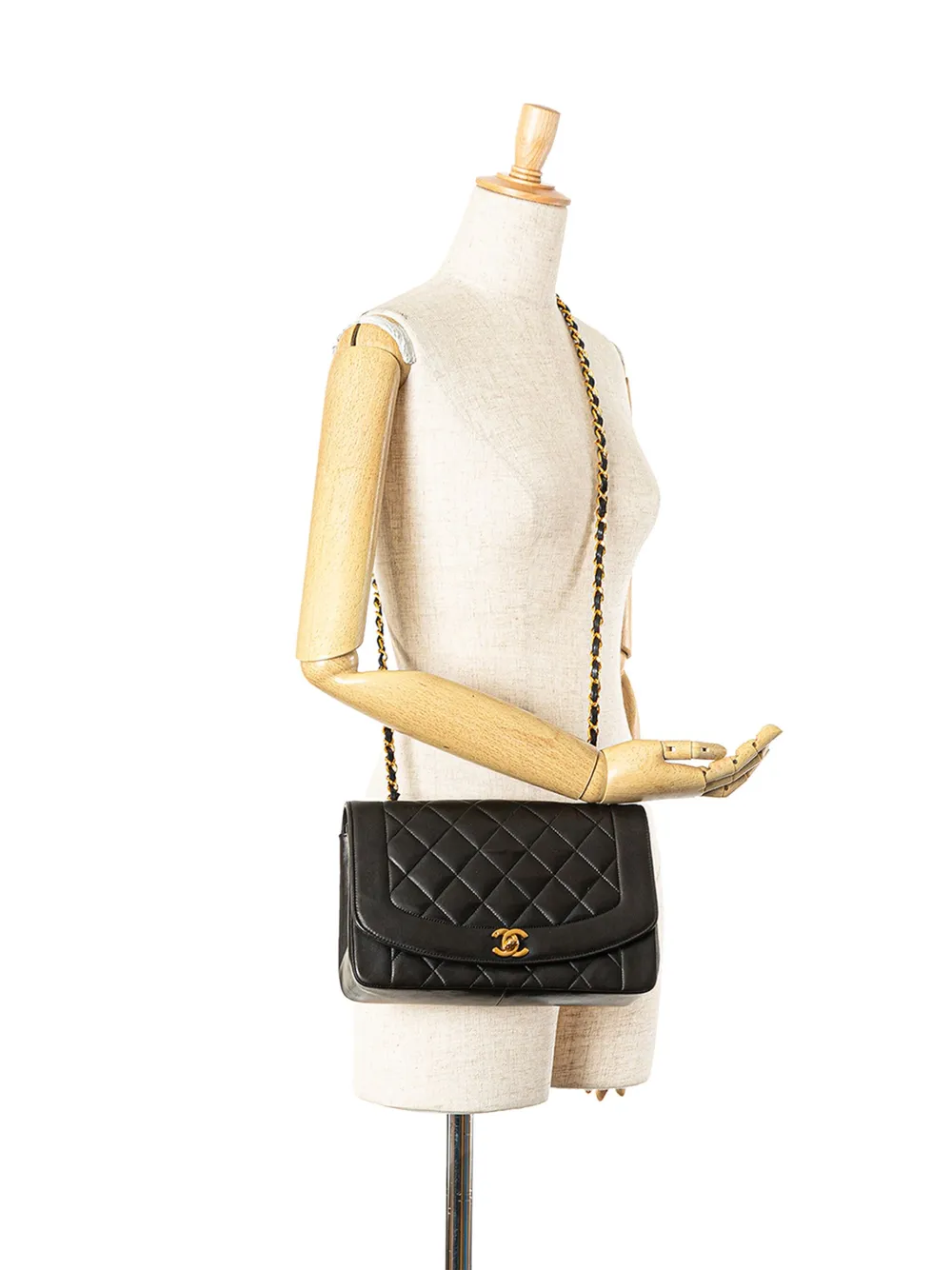 CHANEL Pre-Owned 1991-1994 medium Diana Flap lamsleren crossbodytas - Zwart