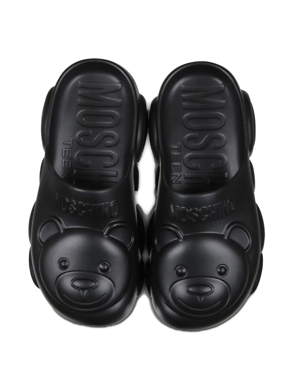 Moschino Black Mules For Kids With Teddy Bear In Black