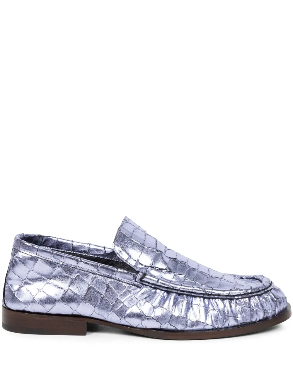 DRIES VAN NOTEN metallic-effect leather loafers Purple