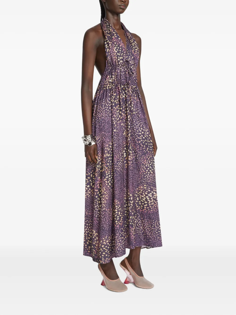 DRIES VAN NOTEN 挂脖提花超长连衣裙 