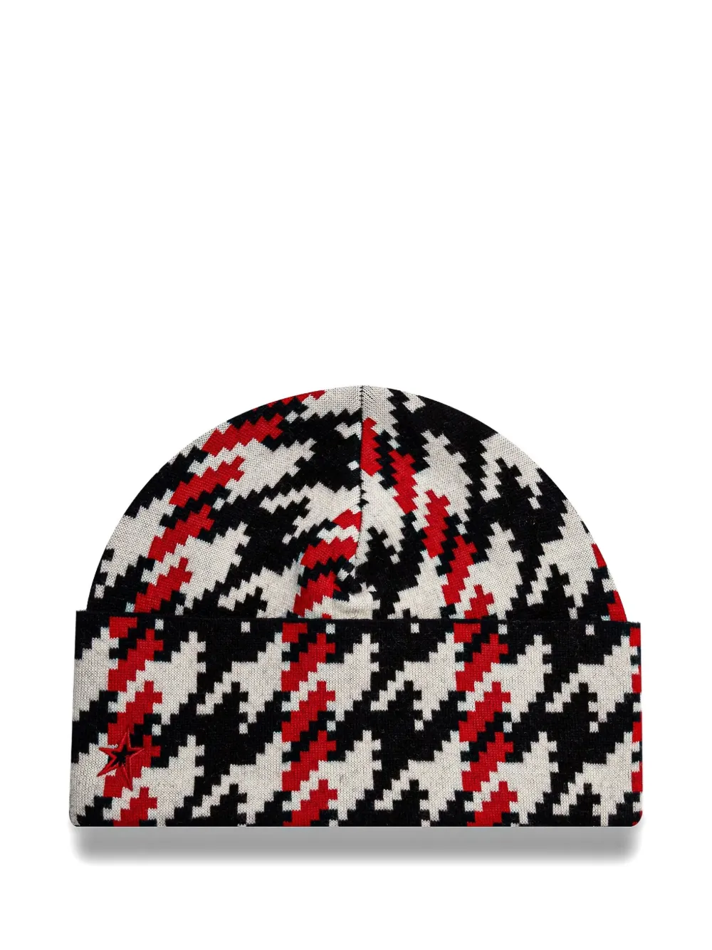 houndstooth-pattern wool beanie