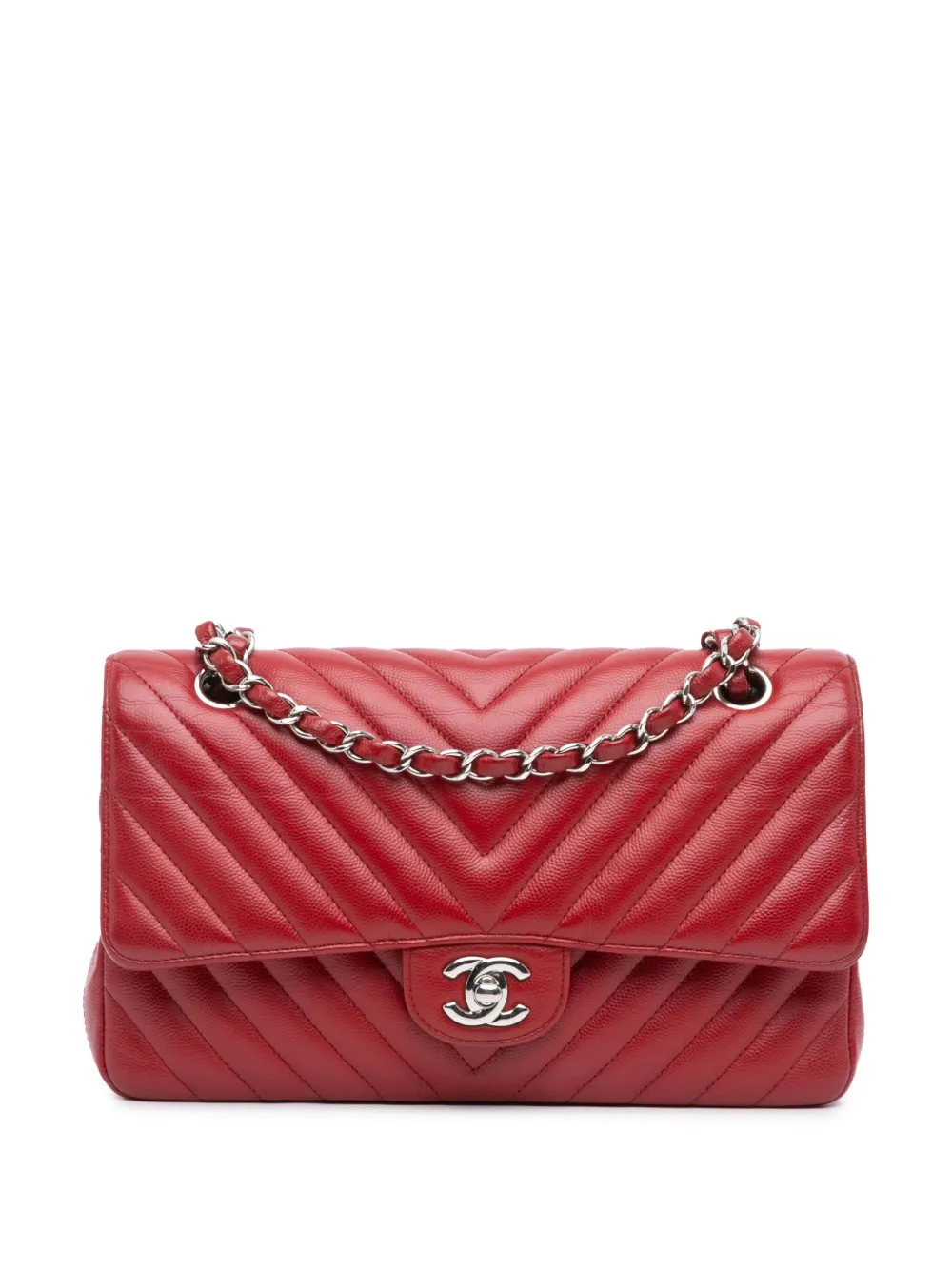 CHANEL Pre-Owned 2016-2017 Medium Classic Chevron Caviar Double Flap shoulder bag | Red | Image 1