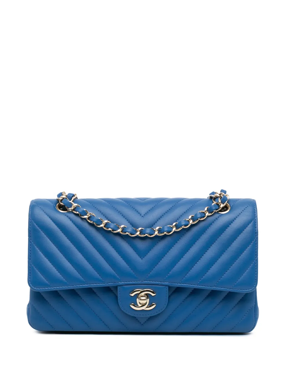 CHANEL Pre-Owned 2019 Medium Classic Chevron Lambskin Double Flap shoulder bag | Blue | Image 1