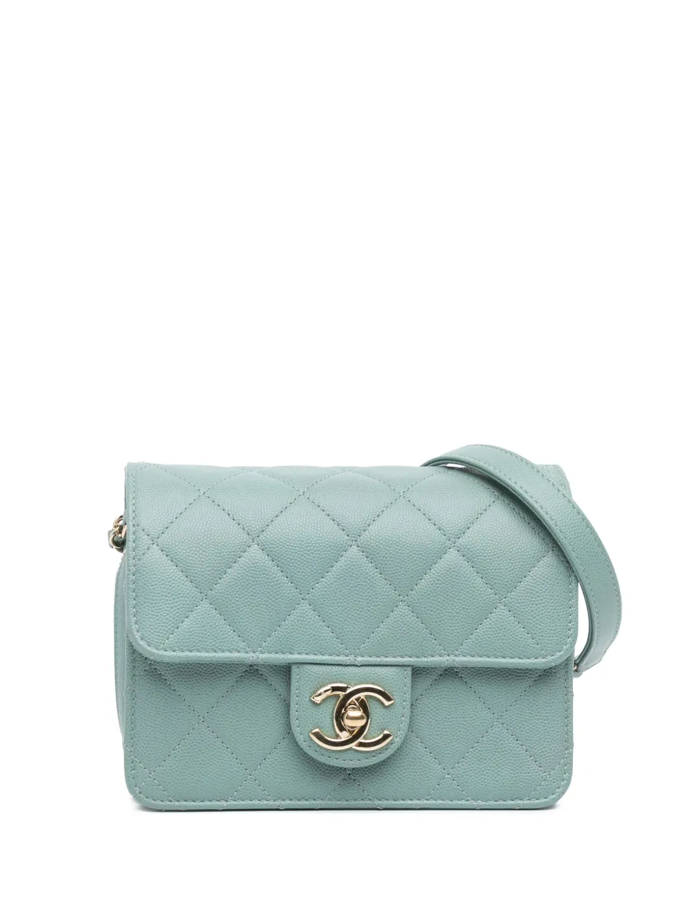 Pre-owned Chanel 2021-2024 Mini Caviar Like A Wallet Flap Crossbody Bag In Blue