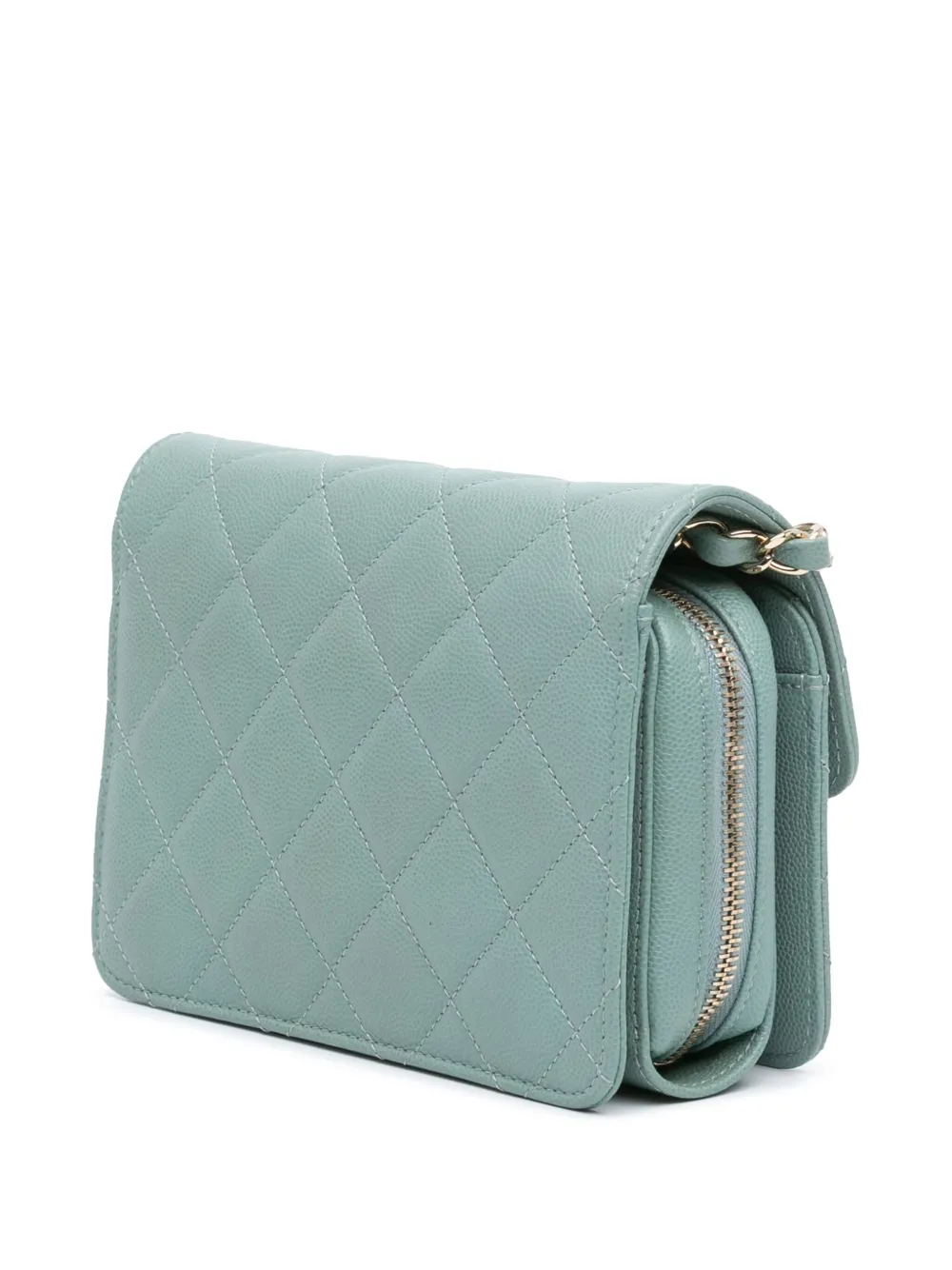 Pre-owned Chanel 2021-2024 Mini Caviar Like A Wallet Flap Crossbody Bag In Blue