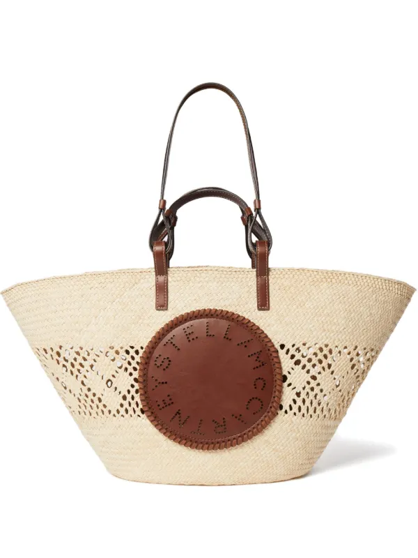 Stella McCartney Logo Raffia Crochet Large Tote Bag in Neutrals