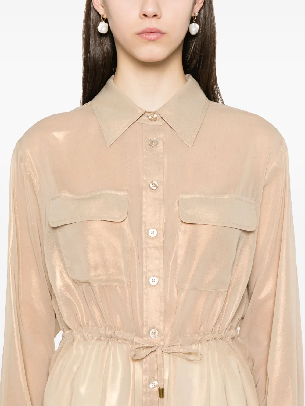Shop Twinset Laminated Georgette Shirt In Neutrals