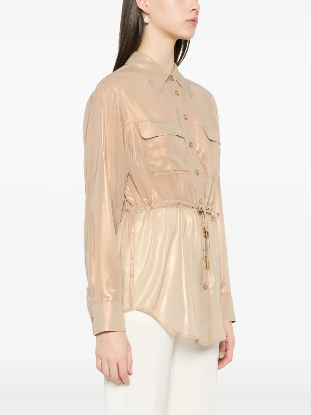 Shop Twinset Laminated Georgette Shirt In Neutrals