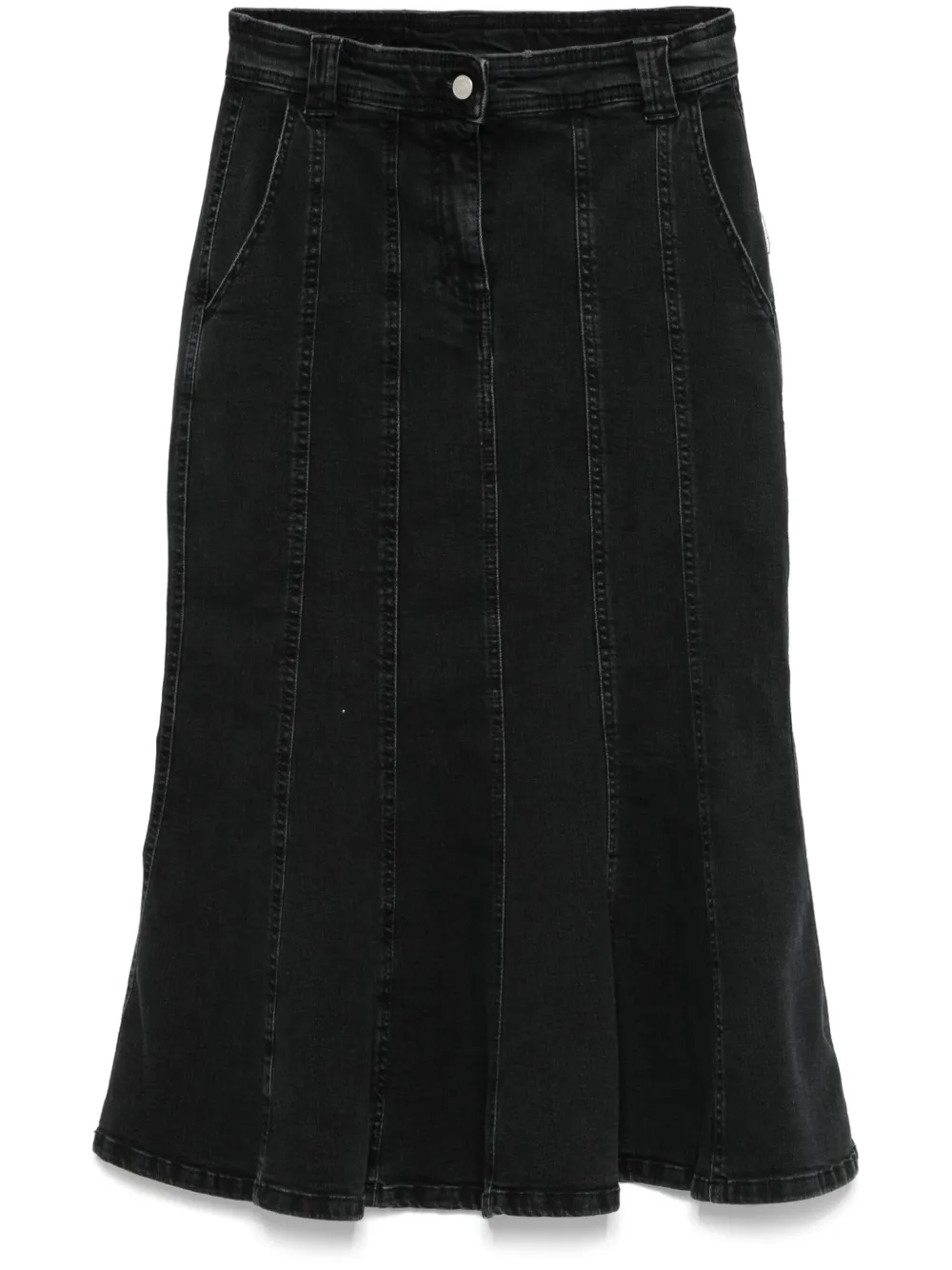 pleated denim skirt