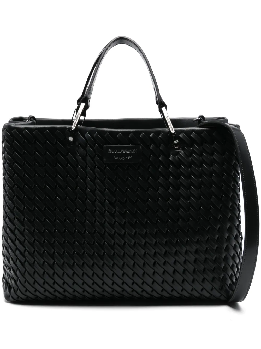 Shop Emporio Armani Interwoven Tote Bag In Black
