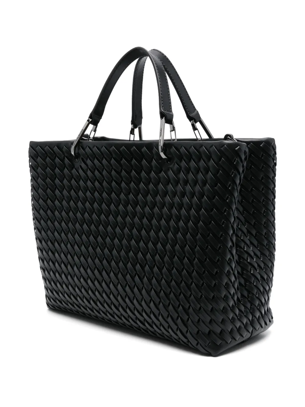Shop Emporio Armani Interwoven Tote Bag In Black