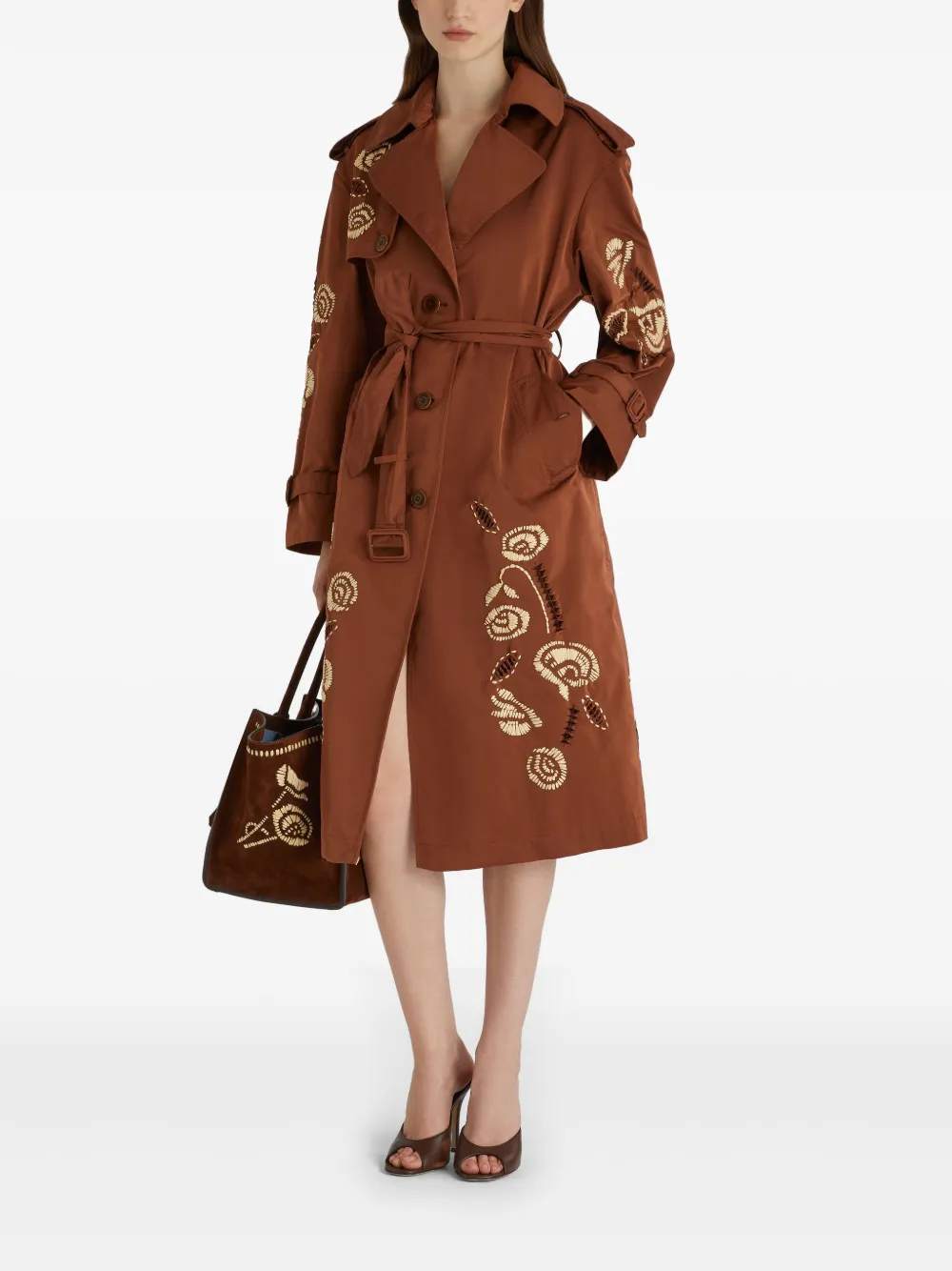 Ermanno Scervino embroidery trench coat - Bruin