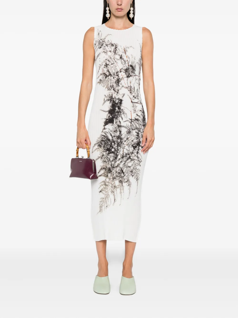 Issey Miyake Pressed Flora midi dress Wit